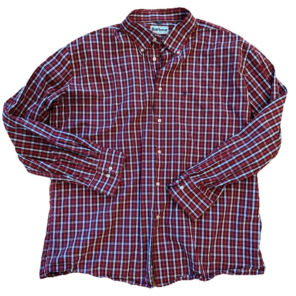 Barbour Men's Plaid‎ Red Blue Yellow Button Down Size XL 100% Cotton